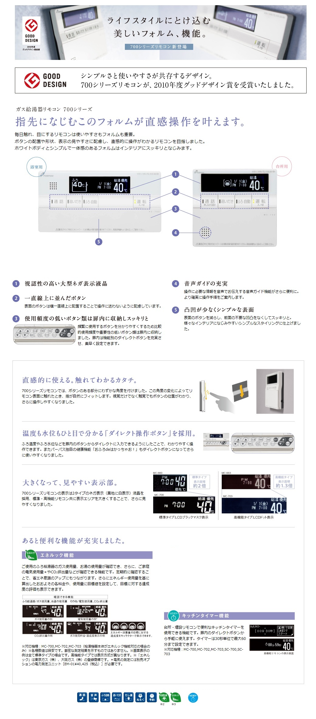 パーパス ガス給湯器 GX・GNシリーズ対応リモコン 700シリーズ＜標準タイプ・呼び出し機能付＞セットリモコン（浴室＋台所） TC-700  住宅設備機器の激安店！オンラインショップ アクオリー